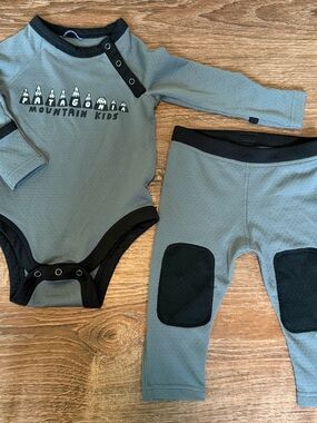 Patagonia Baby Capilene Base Layer Set – 3–6 Months – Grey Top & Pants